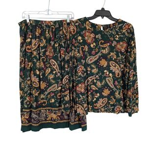 Vintage Alfred Dunner Womens Skirt Set‎ Paisley Print Green Size 20 USA Made